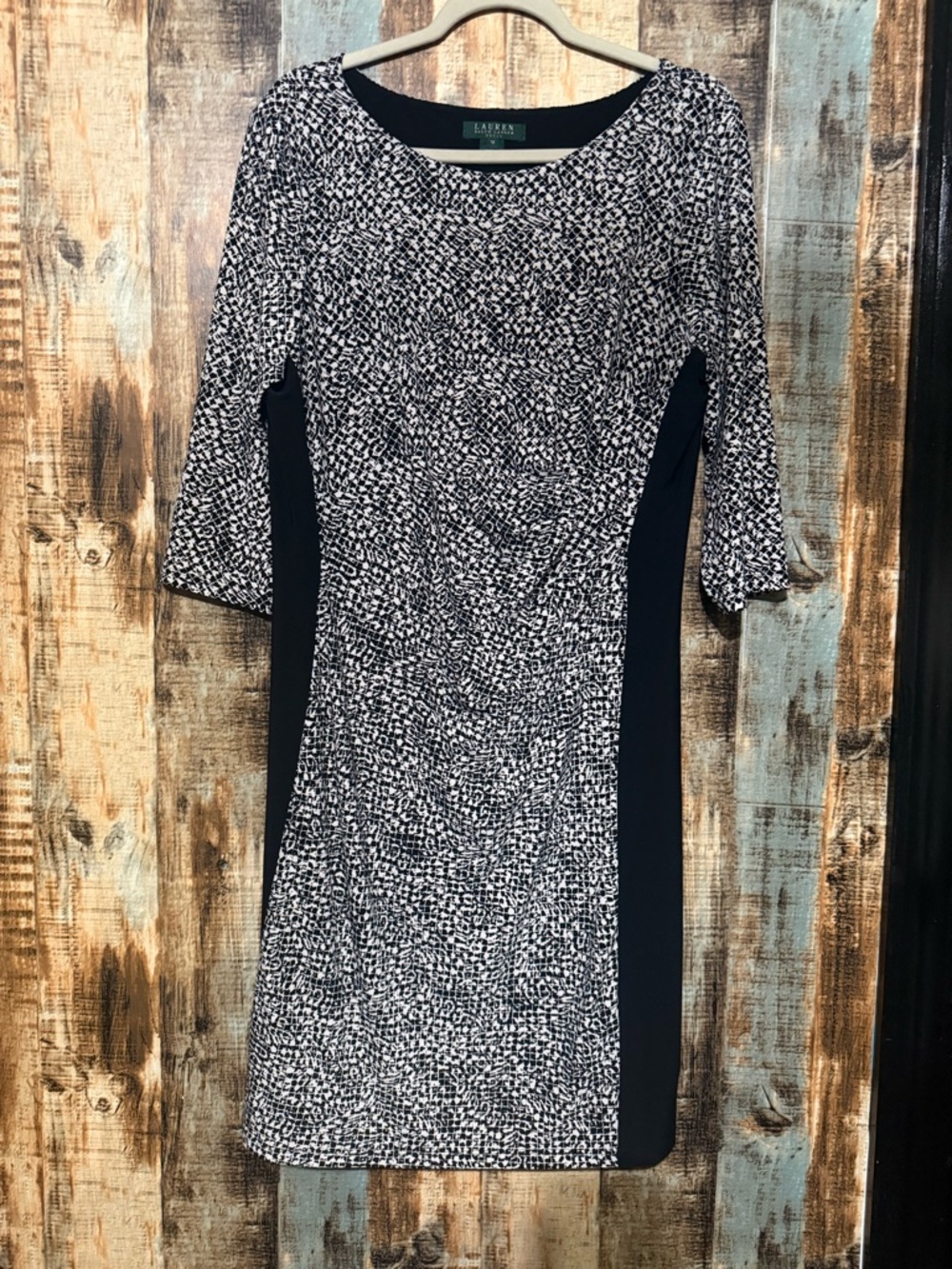 Ralph Lauren Black and White Printed Long-Sleeve Sheath Dress